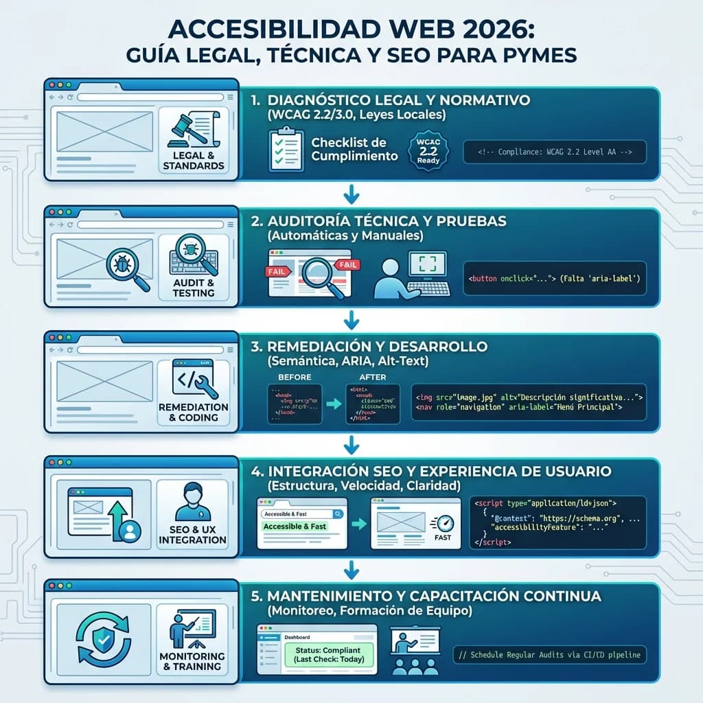 Infografía: proceso completo de accesibilidad web 2026 pymes guia legal paso a paso para pymes