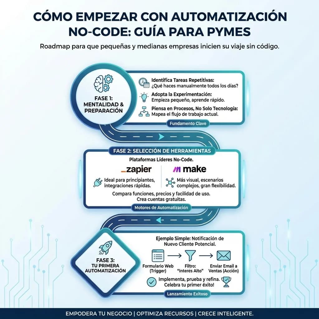 Infografía: proceso completo de automatizacion no code pymes paso a paso para pymes