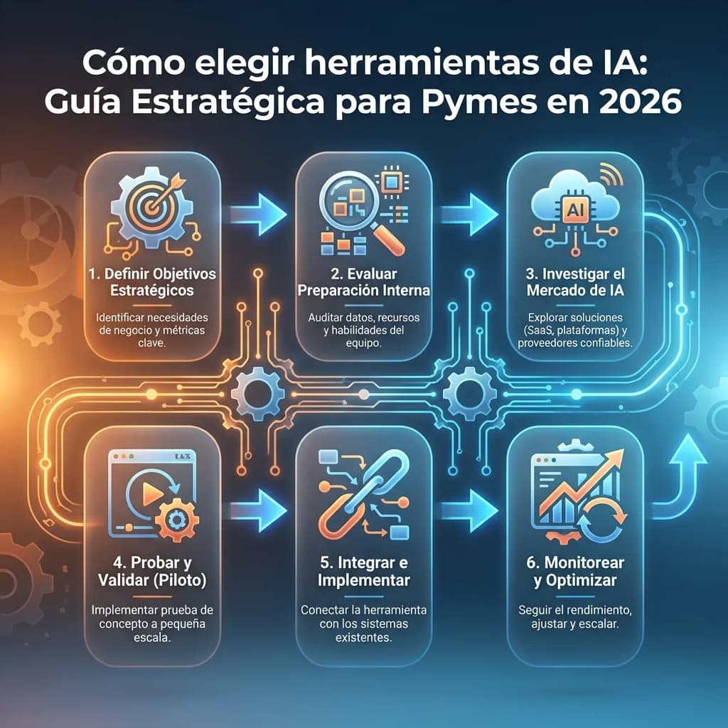 Infografía: proceso completo de elegir herramientas ia pequena empresa paso a paso para pymes