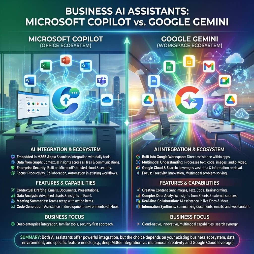 Infografía: proceso completo de microsoft copilot vs google gemini pymes paso a paso para pymes