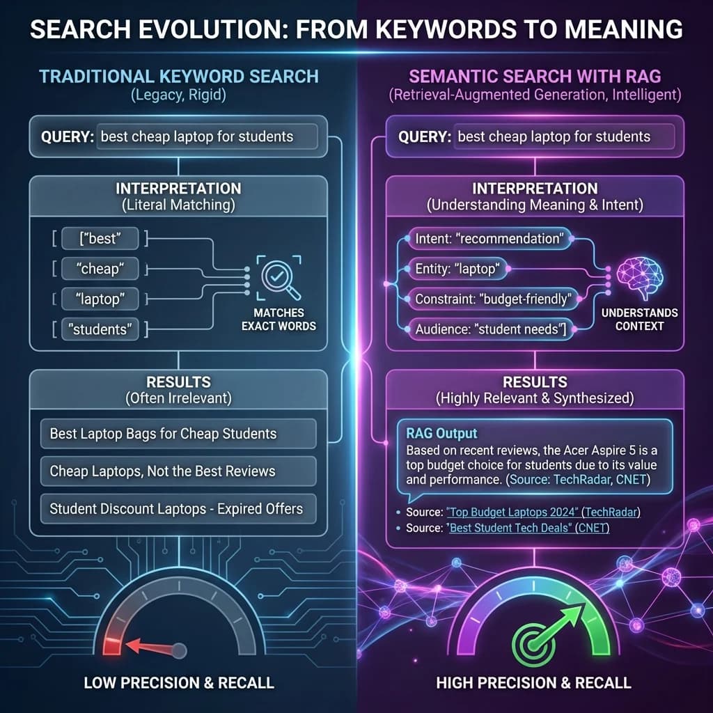 Flujo de trabajo de un sistema de búsqueda semántica