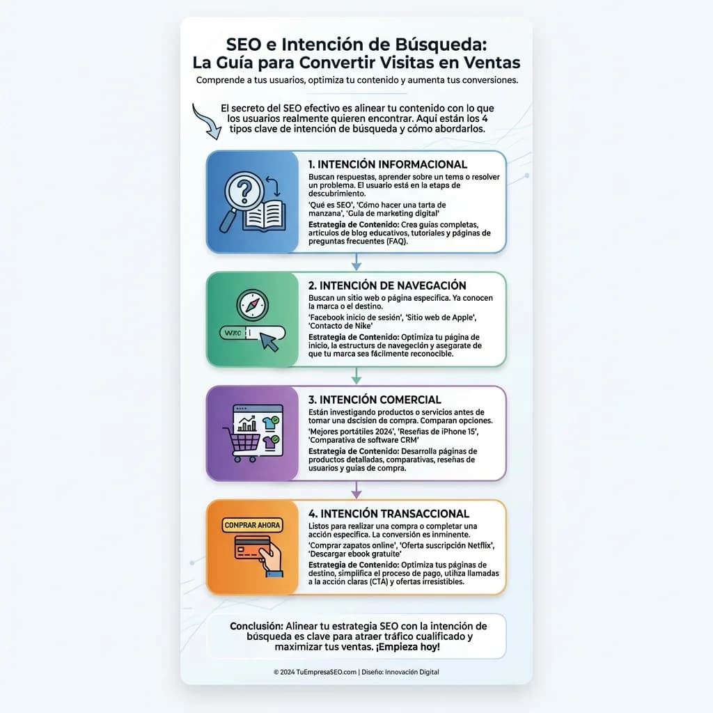 Infografía: proceso completo de seo intencion busqueda paso a paso para pymes