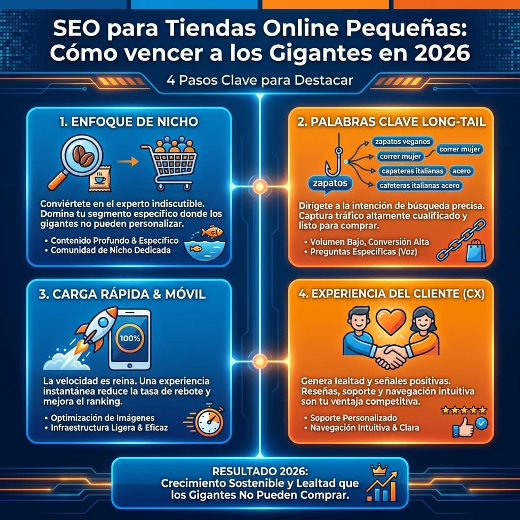 Infografía: proceso completo de seo tiendas online pequenas paso a paso para pymes