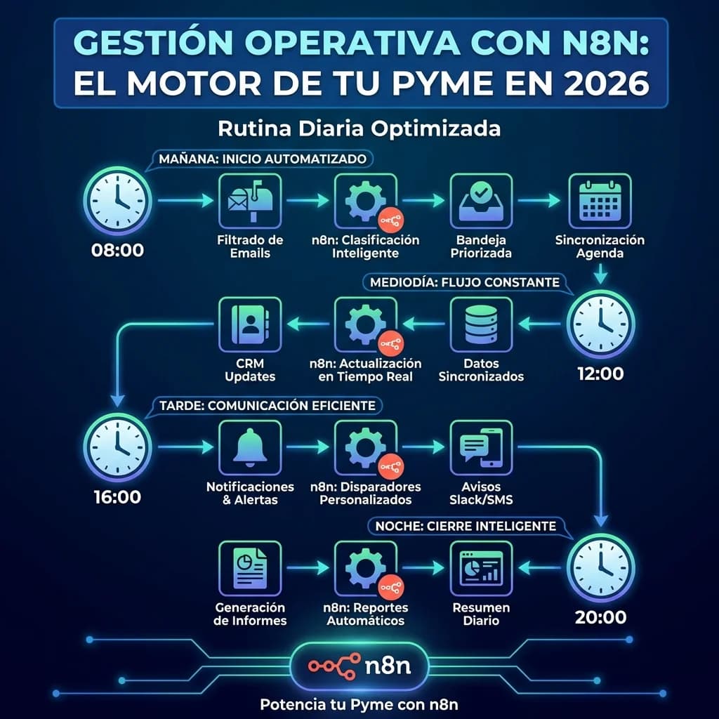 Infografía: proceso completo de n8n automatizacion procesos empresariales paso a paso para pymes