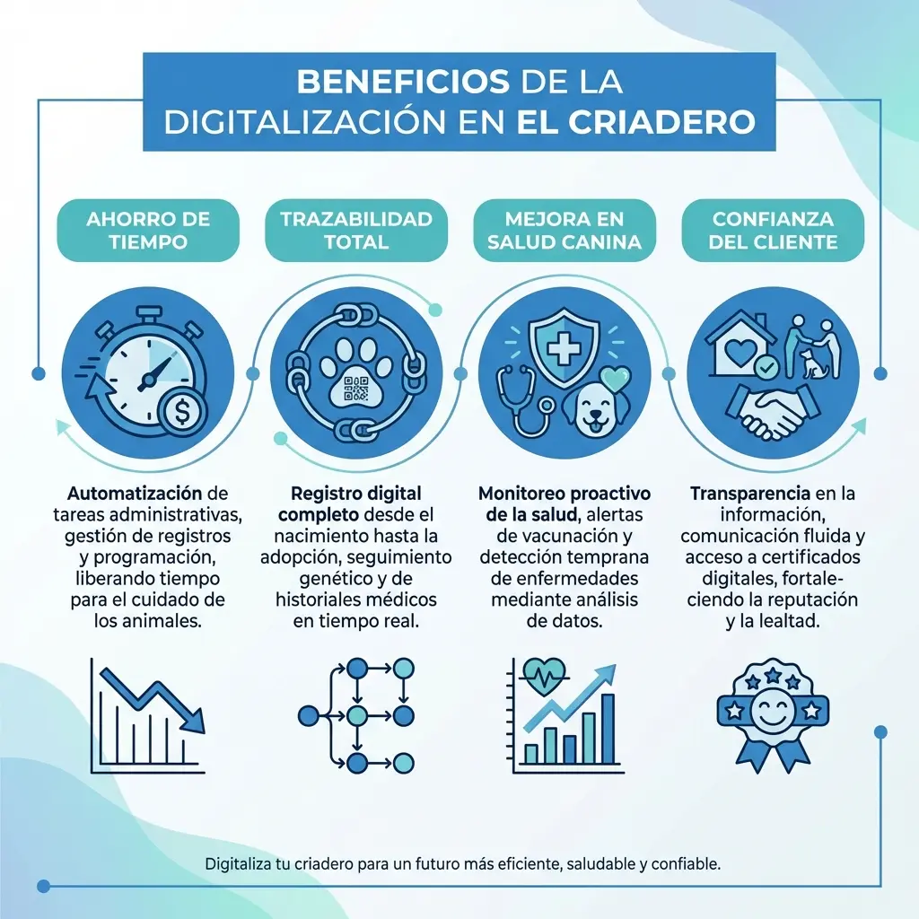 Beneficios de la Digitalización en el Criadero: Ahorro de Tiempo, Trazabilidad, Salud Canina y Confianza